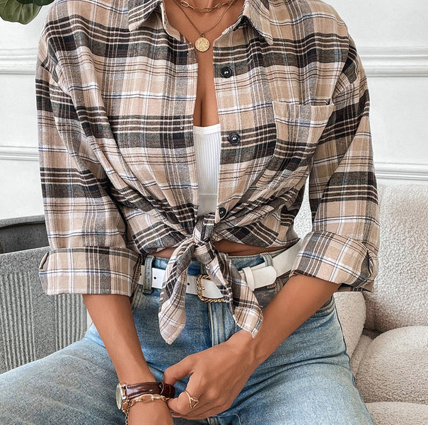 Women's Long Sleeve Plaid Shirt Casual