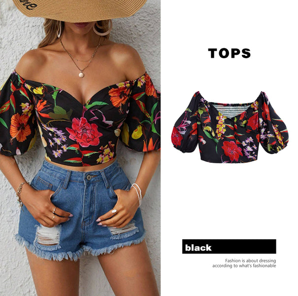 Strapless Sexy Printed Slim Shirt