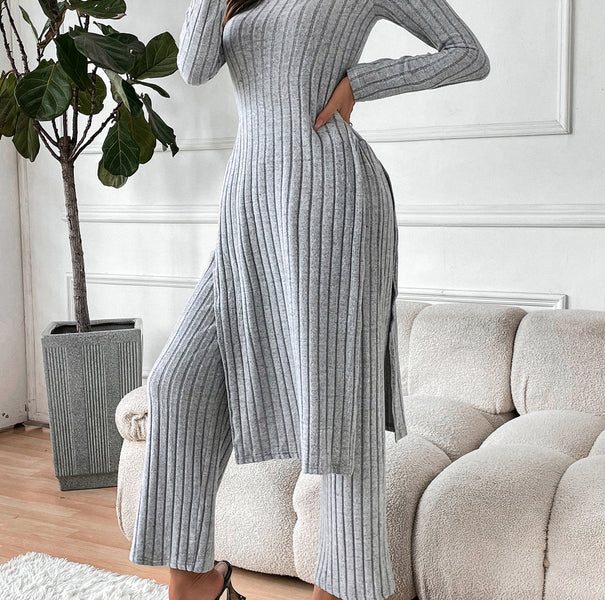 Women's casual long top and pants knit set